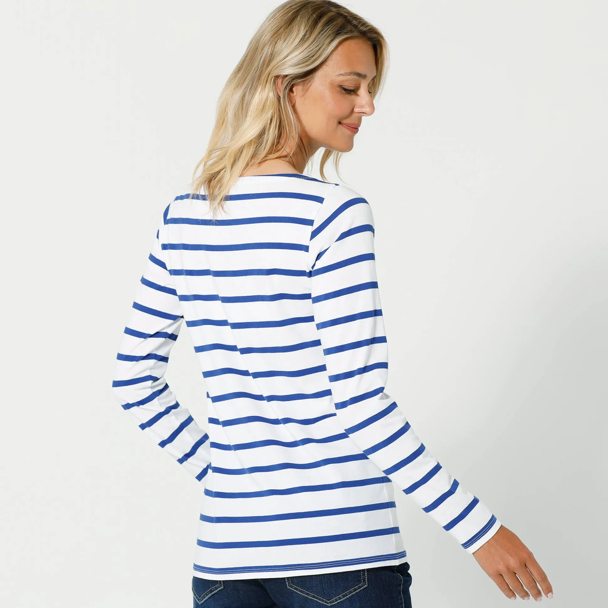 T-shirt in biokatoen met lange mouwen en marinestrepen