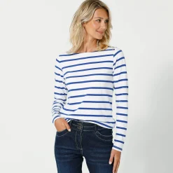 T-shirt in biokatoen met lange mouwen en marinestrepen