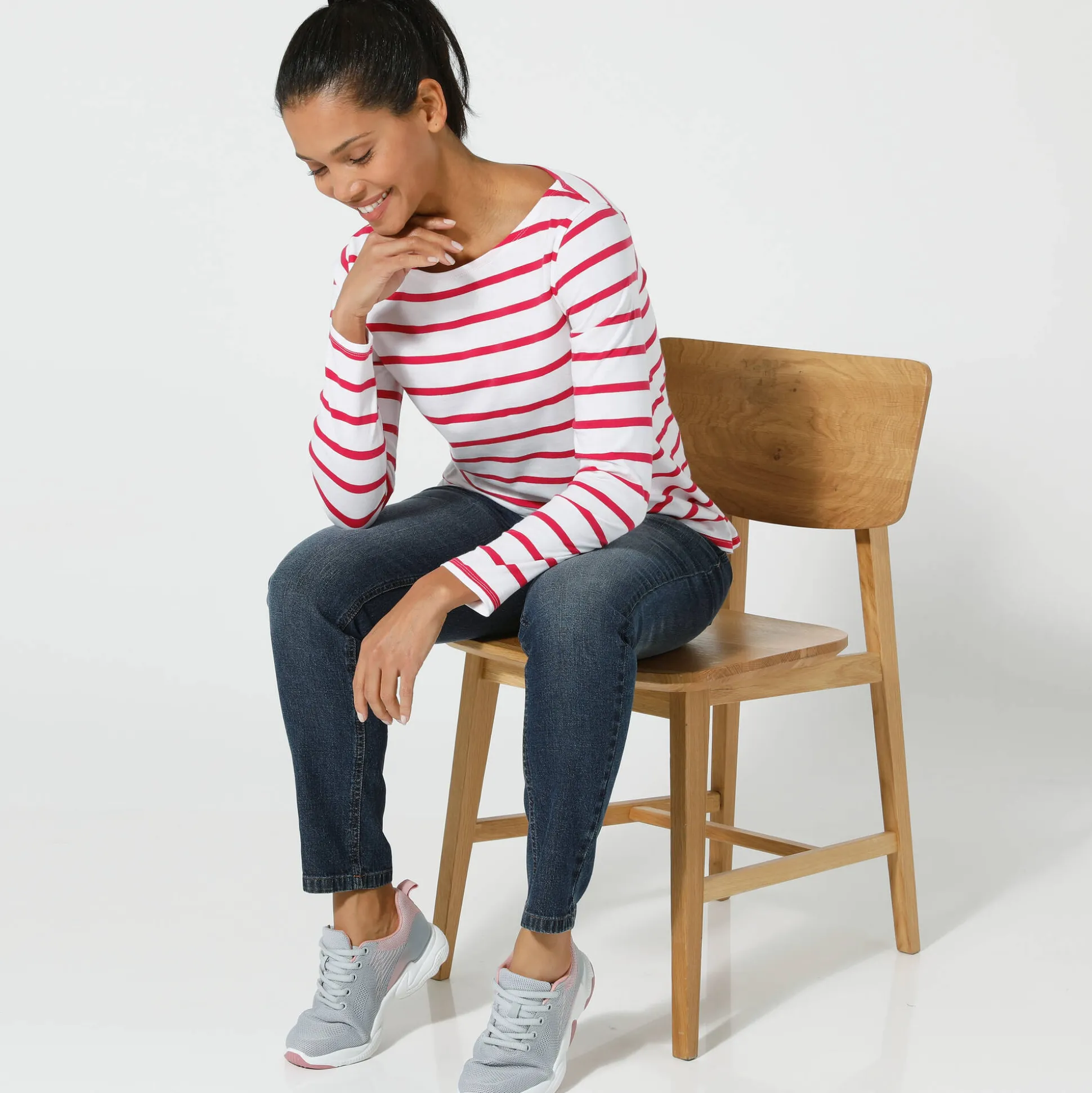 T-shirt in biokatoen met lange mouwen en marinestrepen
