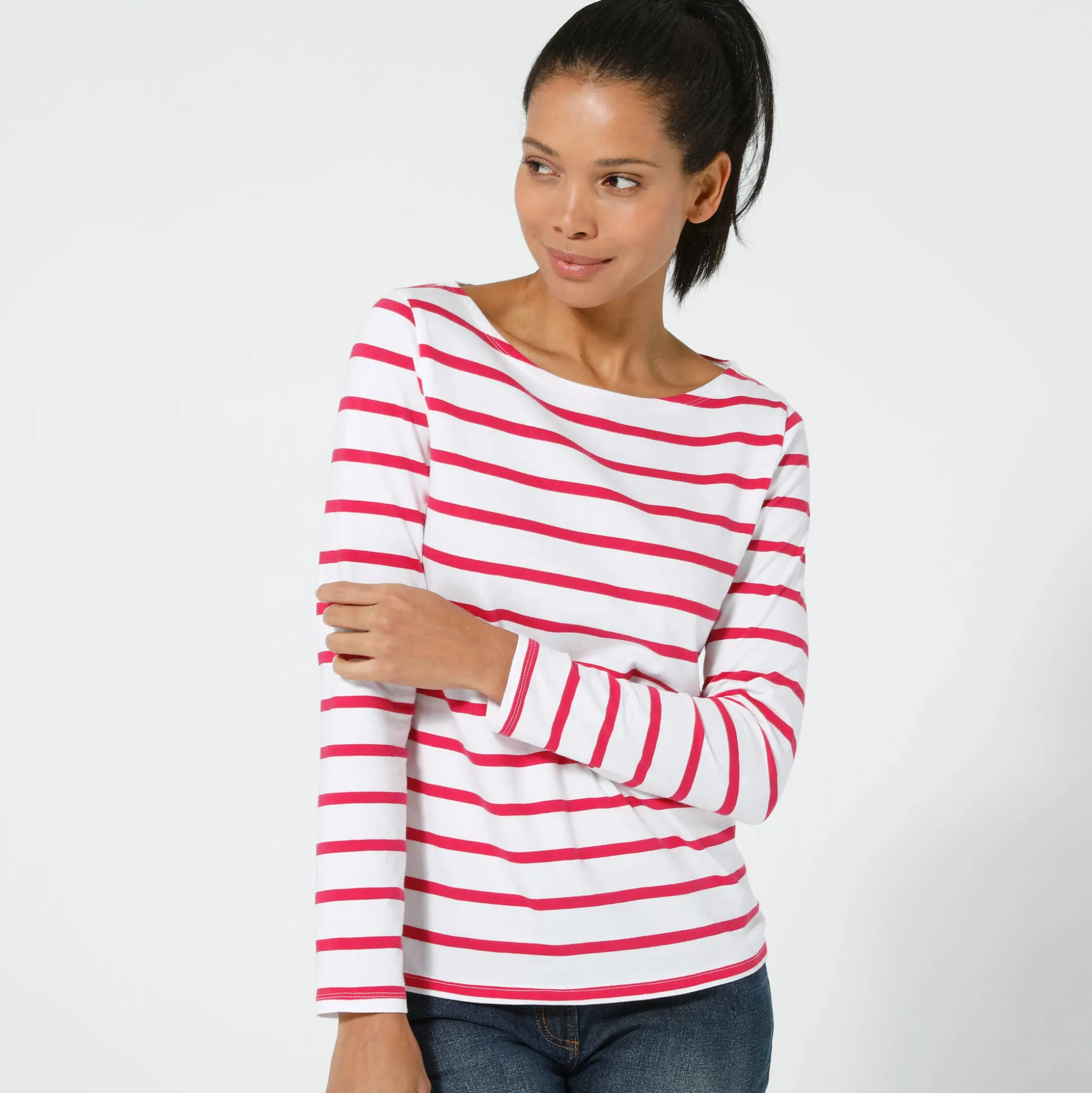 T-shirt in biokatoen met lange mouwen en marinestrepen