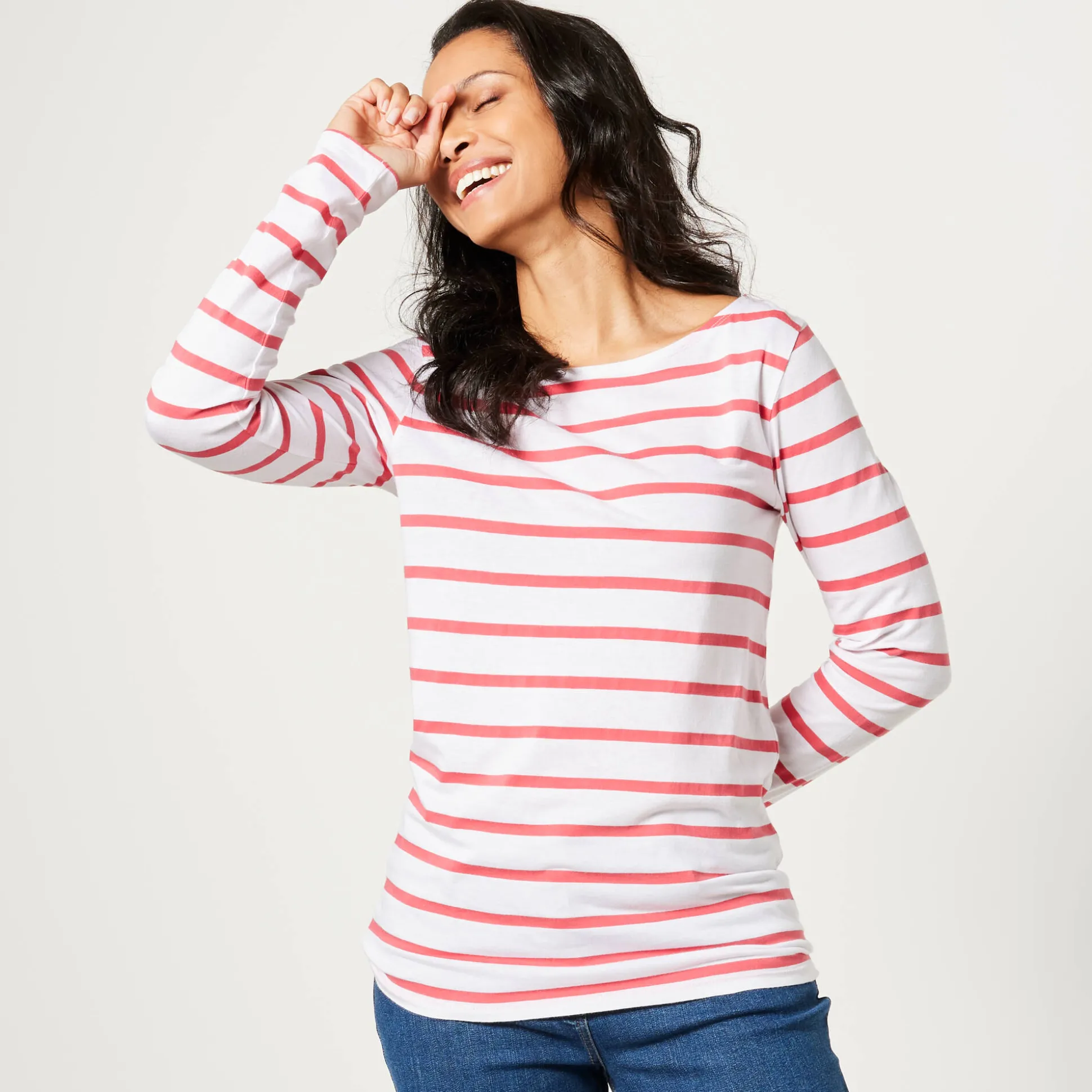 T-shirt in biokatoen met lange mouwen en marinestrepen