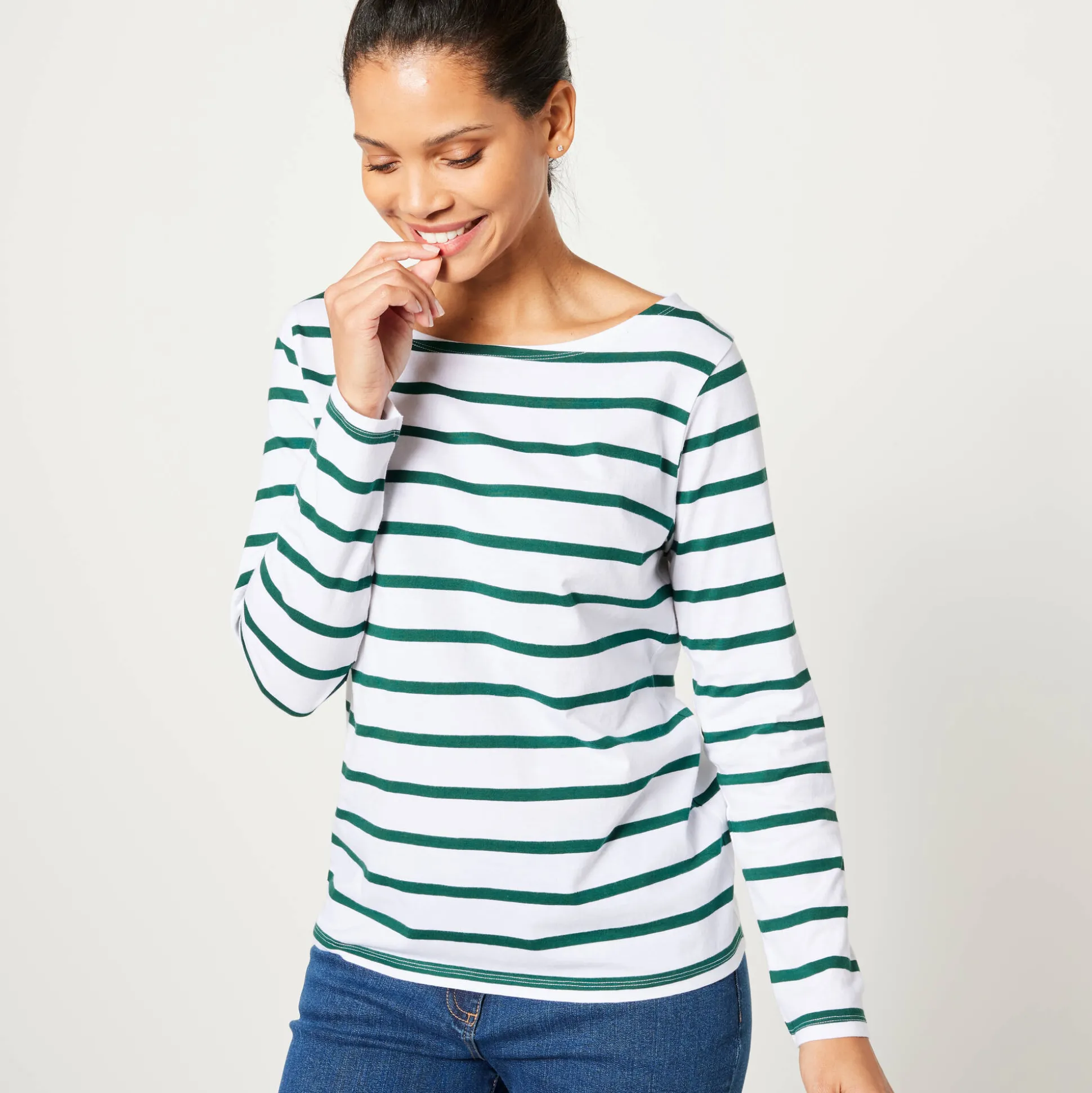 T-shirt in biokatoen met lange mouwen en marinestrepen