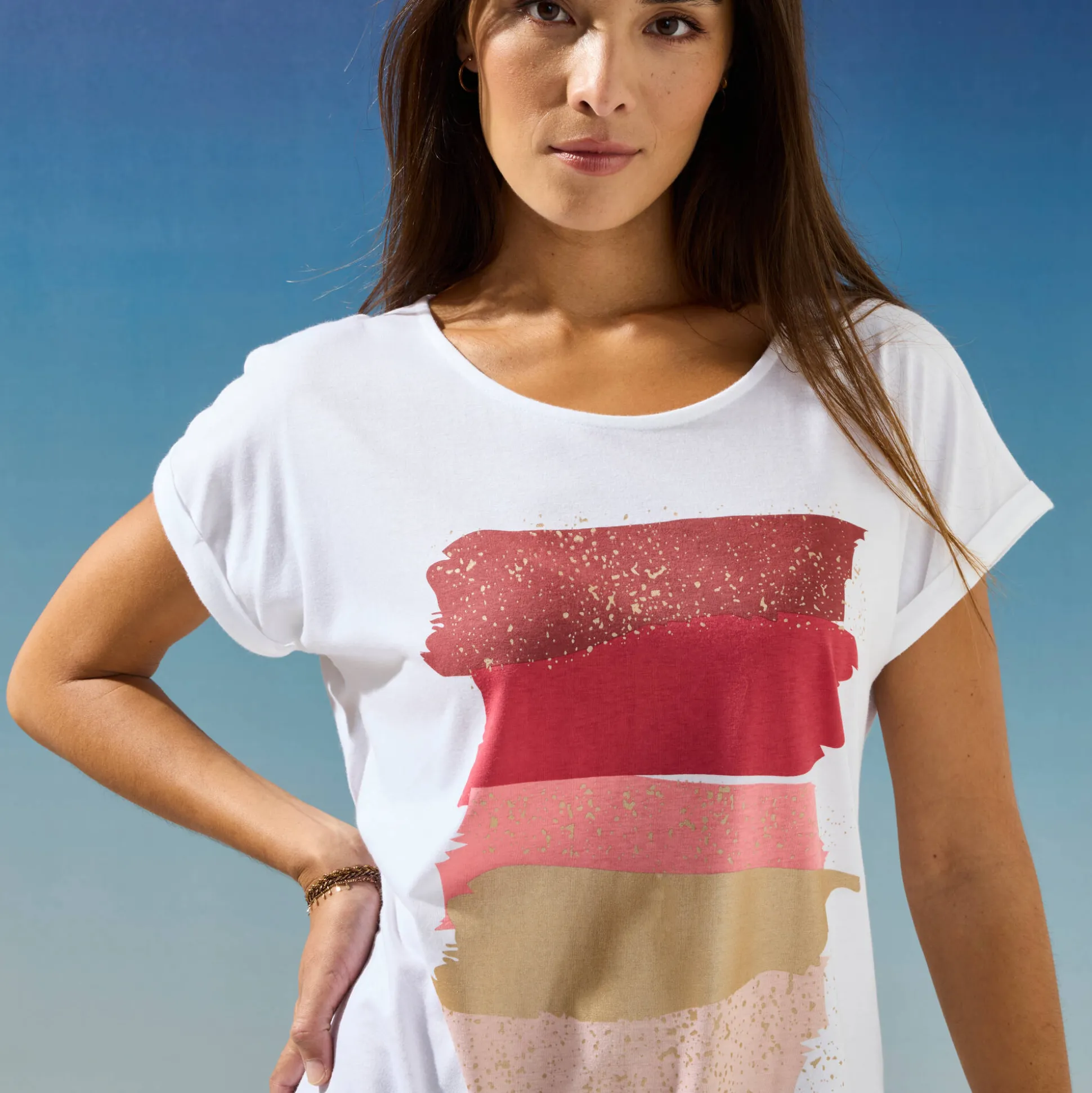 T-shirt in fifties model met arty print, jerseytricot