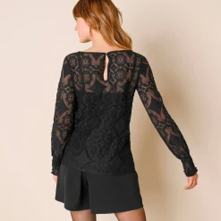 T-shirt in kant met lange bloezende mouwen