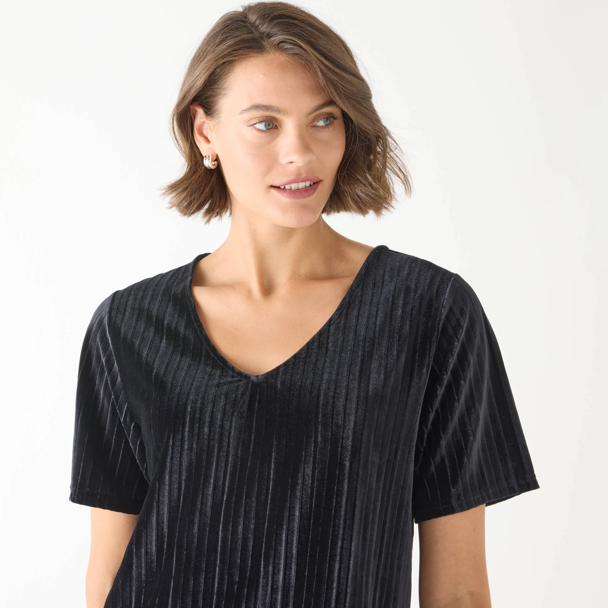 T-shirt in velours met reliëf, korte mouwen