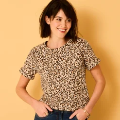 T-shirt, korte mouwen met omslag, dierenhuidprint