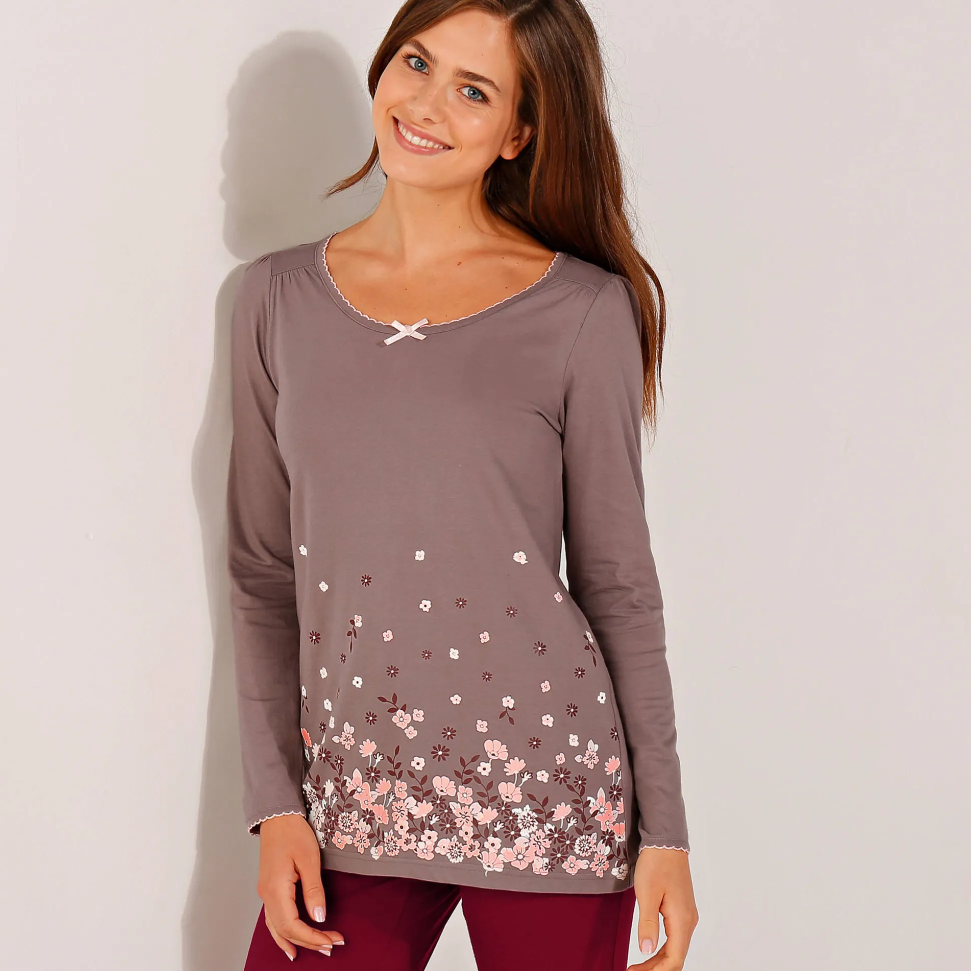 T-shirt met bloemenprint - lange mouwen