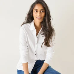 T-shirt met knopen, lange mouwen en polokraag