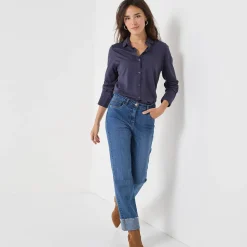 T-shirt met knopen, lange mouwen en polokraag