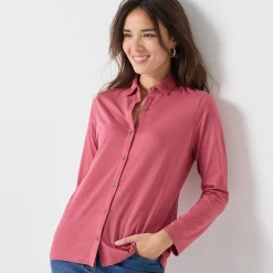 T-shirt met knopen, lange mouwen en polokraag