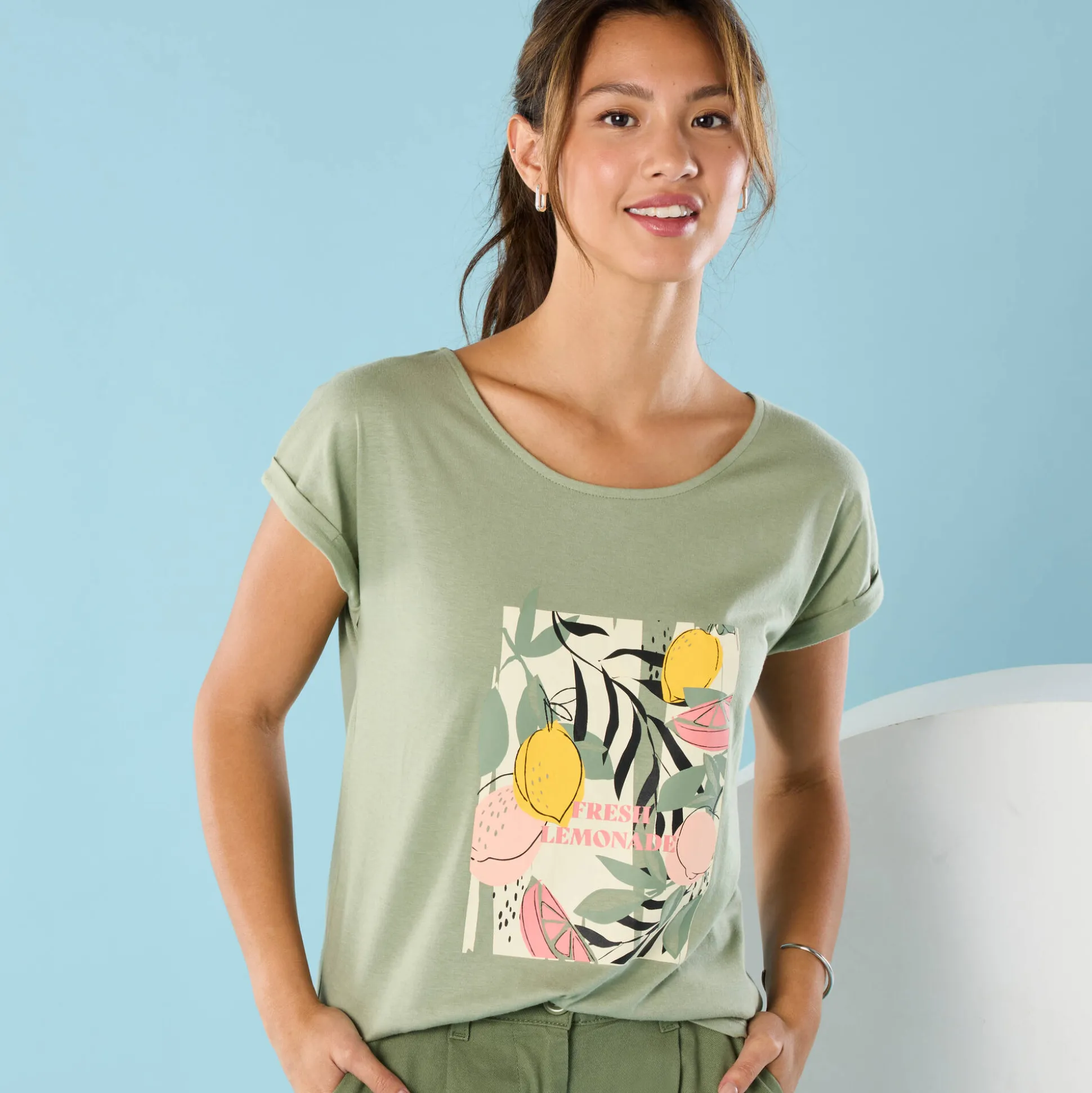 T-shirt met korte mouwen en geplaatste print, Kleine Lengtes