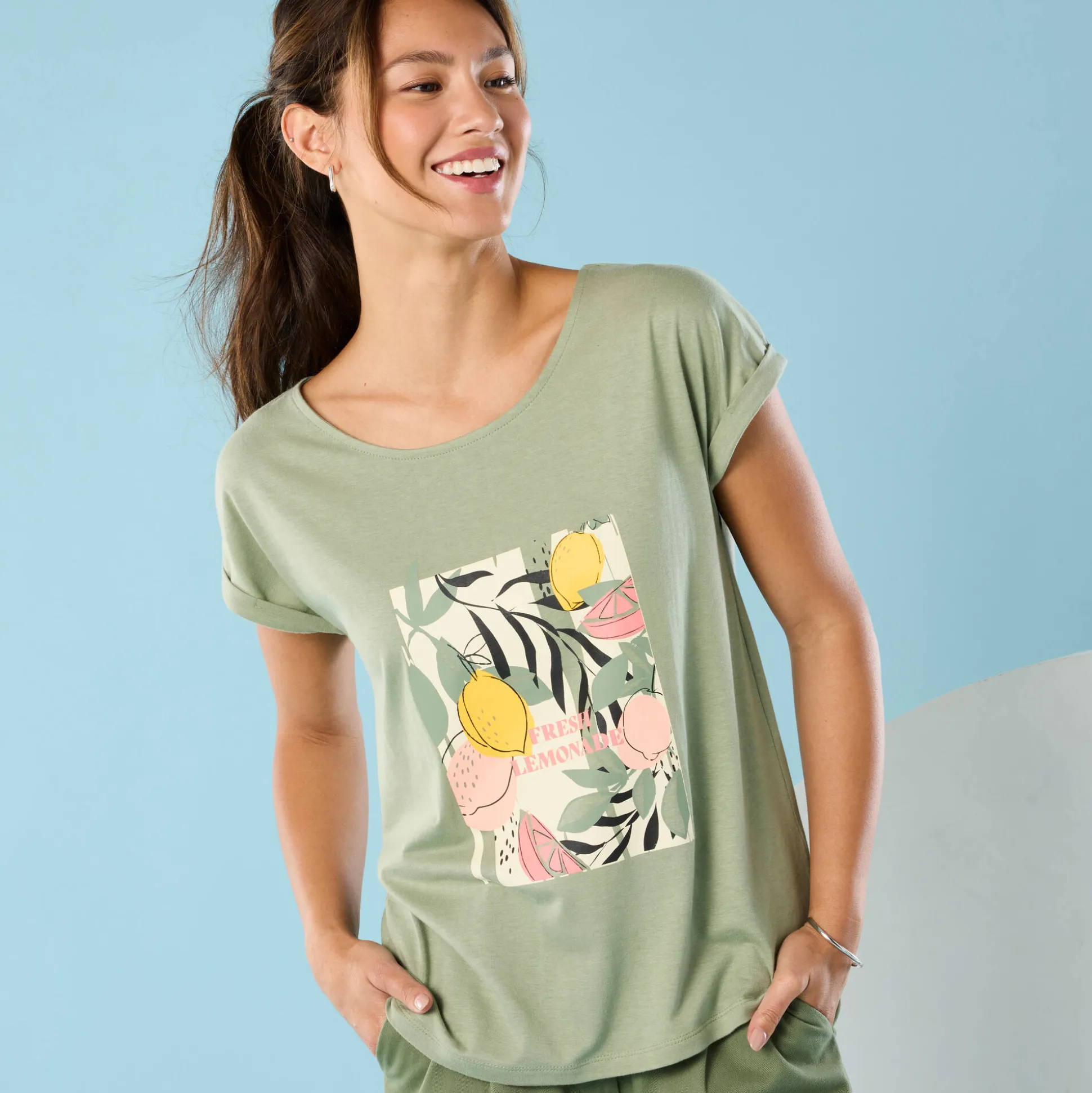 T-shirt met korte mouwen en geplaatste print, Kleine Lengtes
