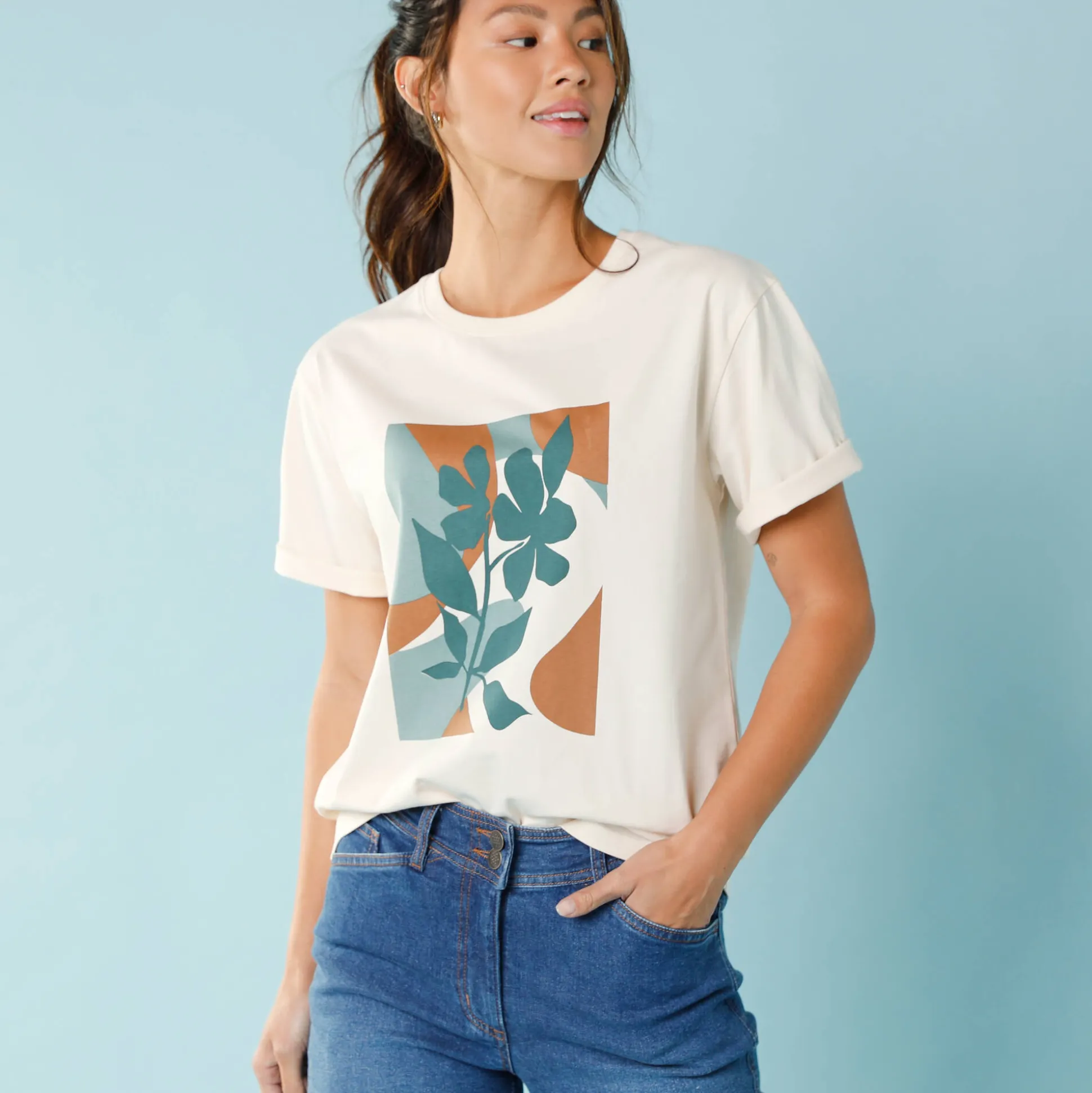 T-shirt met korte mouwen en geplaatste print, kleine lengtes