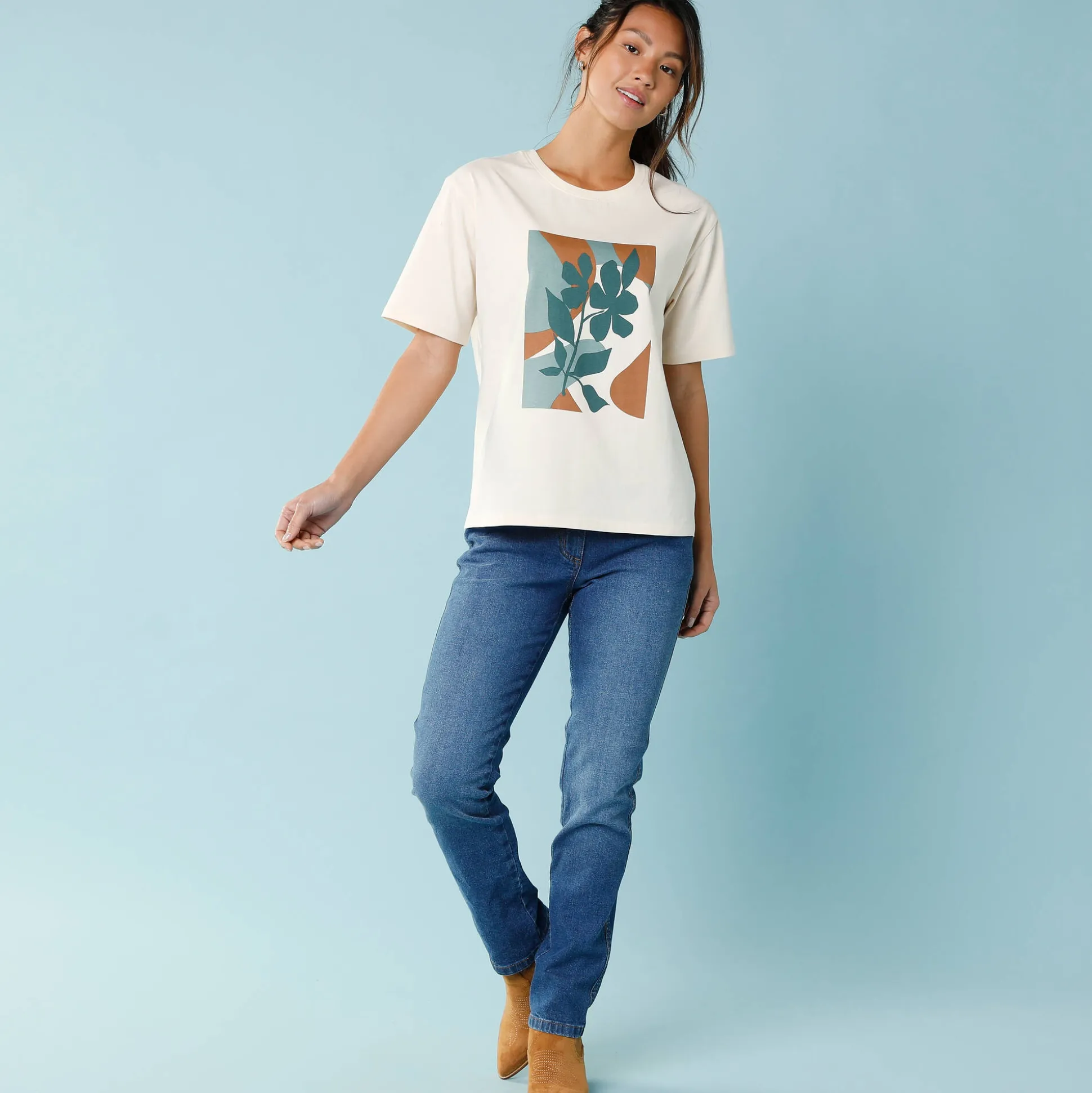 T-shirt met korte mouwen en geplaatste print, kleine lengtes