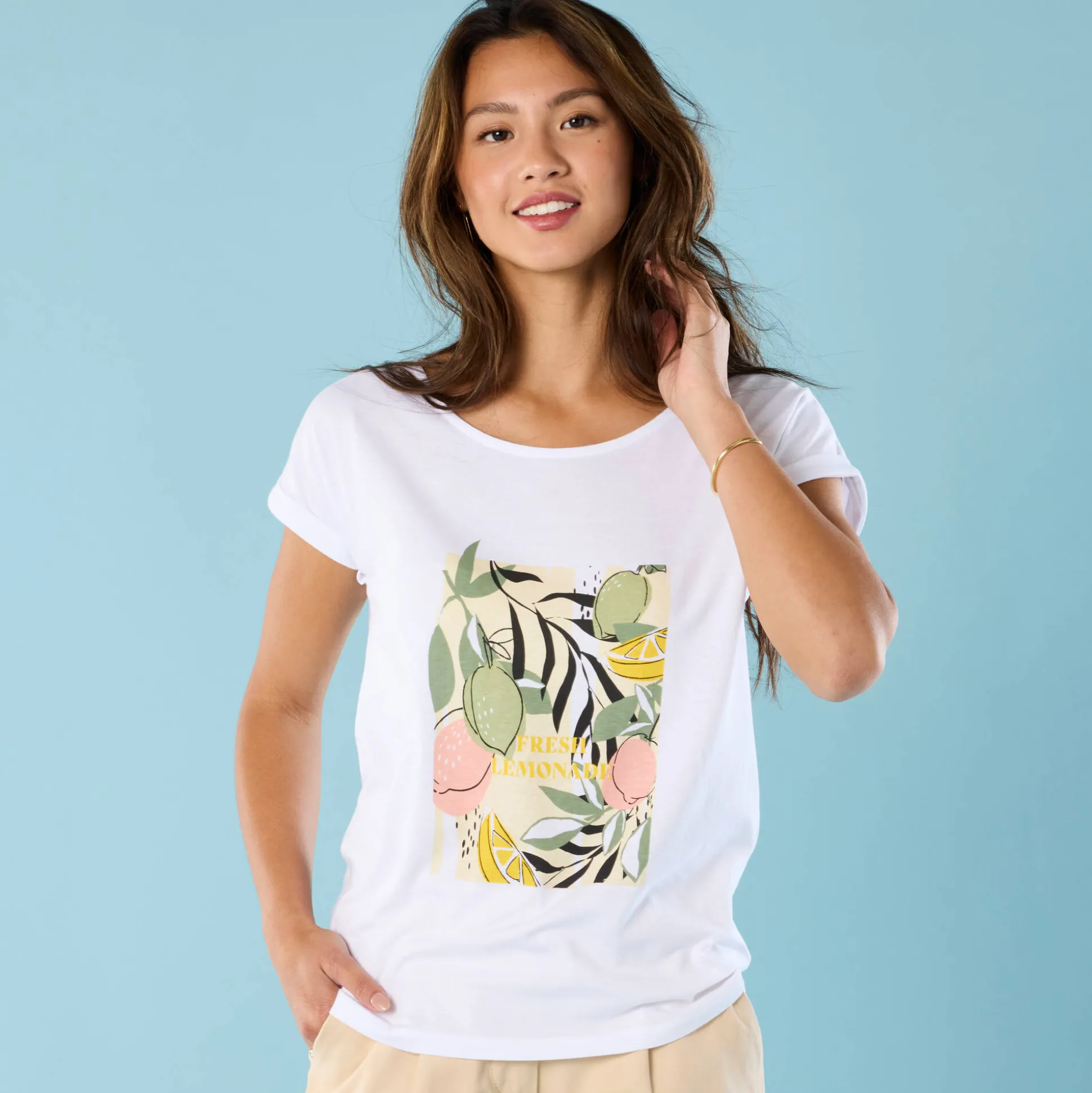 T-shirt met korte mouwen en geplaatste print, Kleine Lengtes
