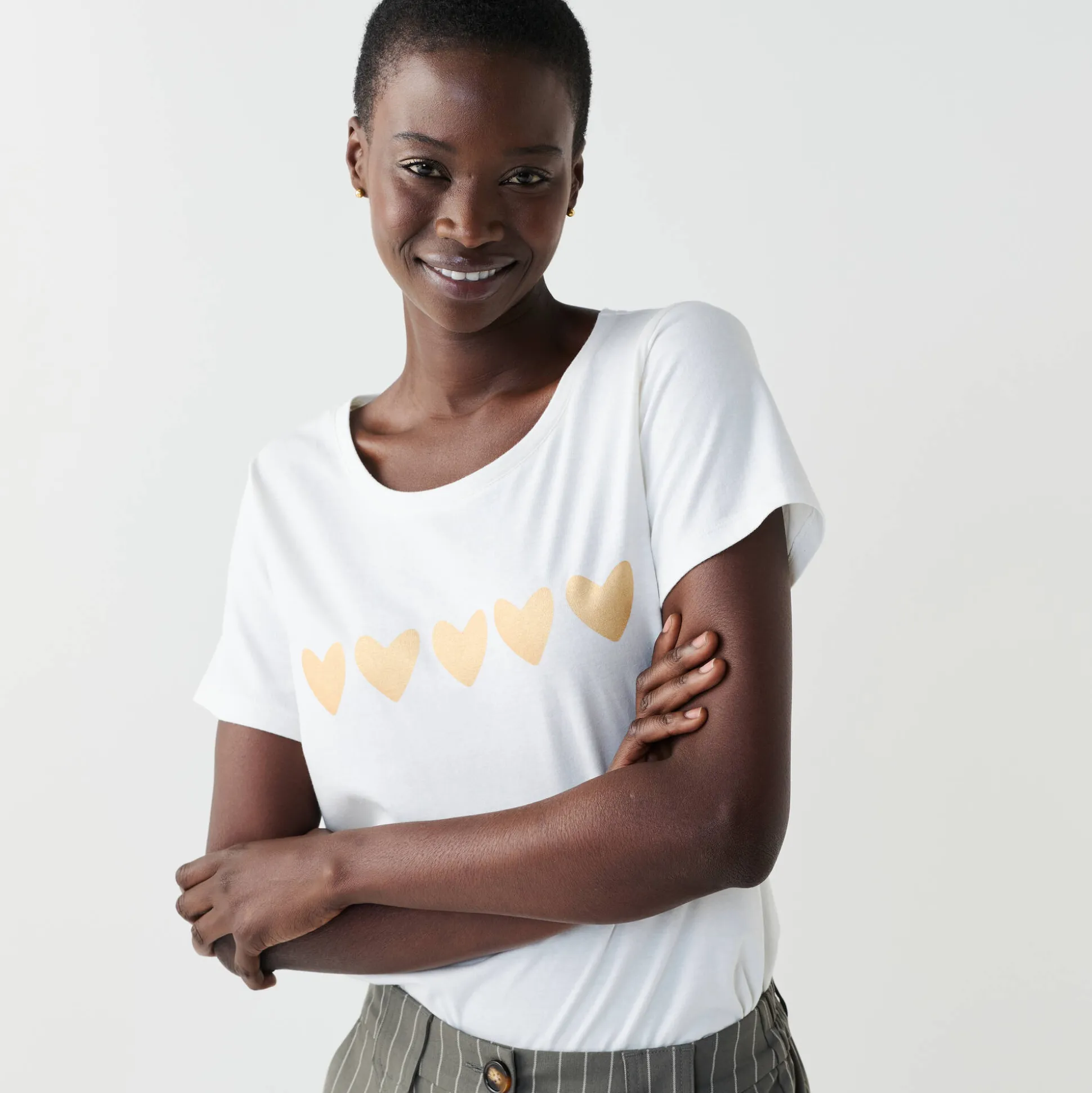 T-shirt met korte mouwen, goudkleurige hartjesprint
