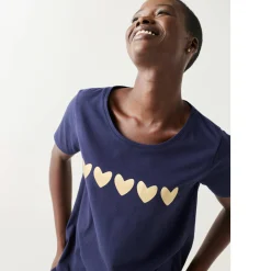 T-shirt met korte mouwen, goudkleurige hartjesprint