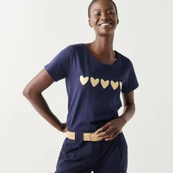 T-shirt met korte mouwen, goudkleurige hartjesprint