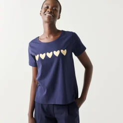T-shirt met korte mouwen, goudkleurige hartjesprint