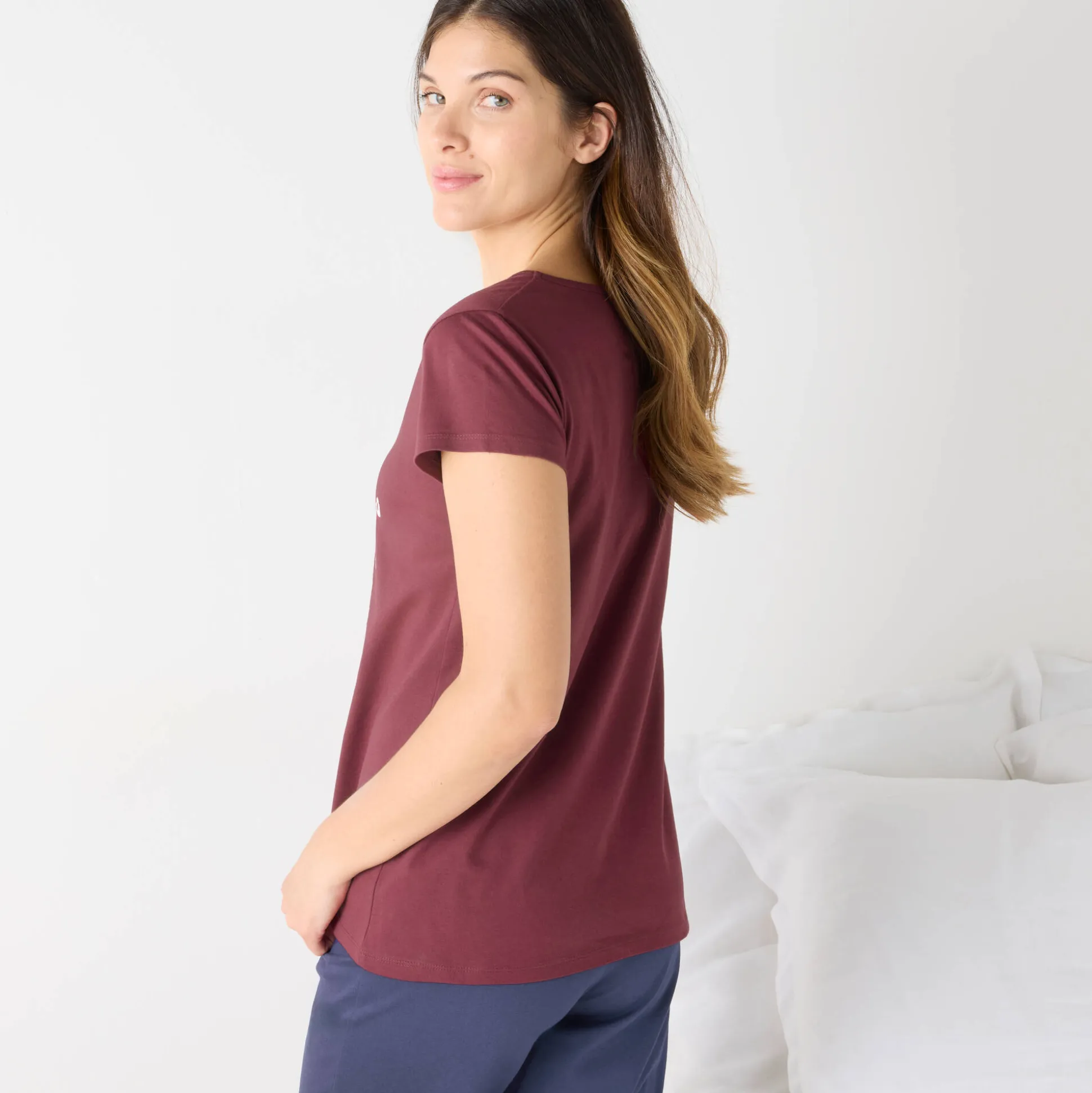 T-shirt met korte mouwen in effen katoen geplaatste "Beautiful" print
