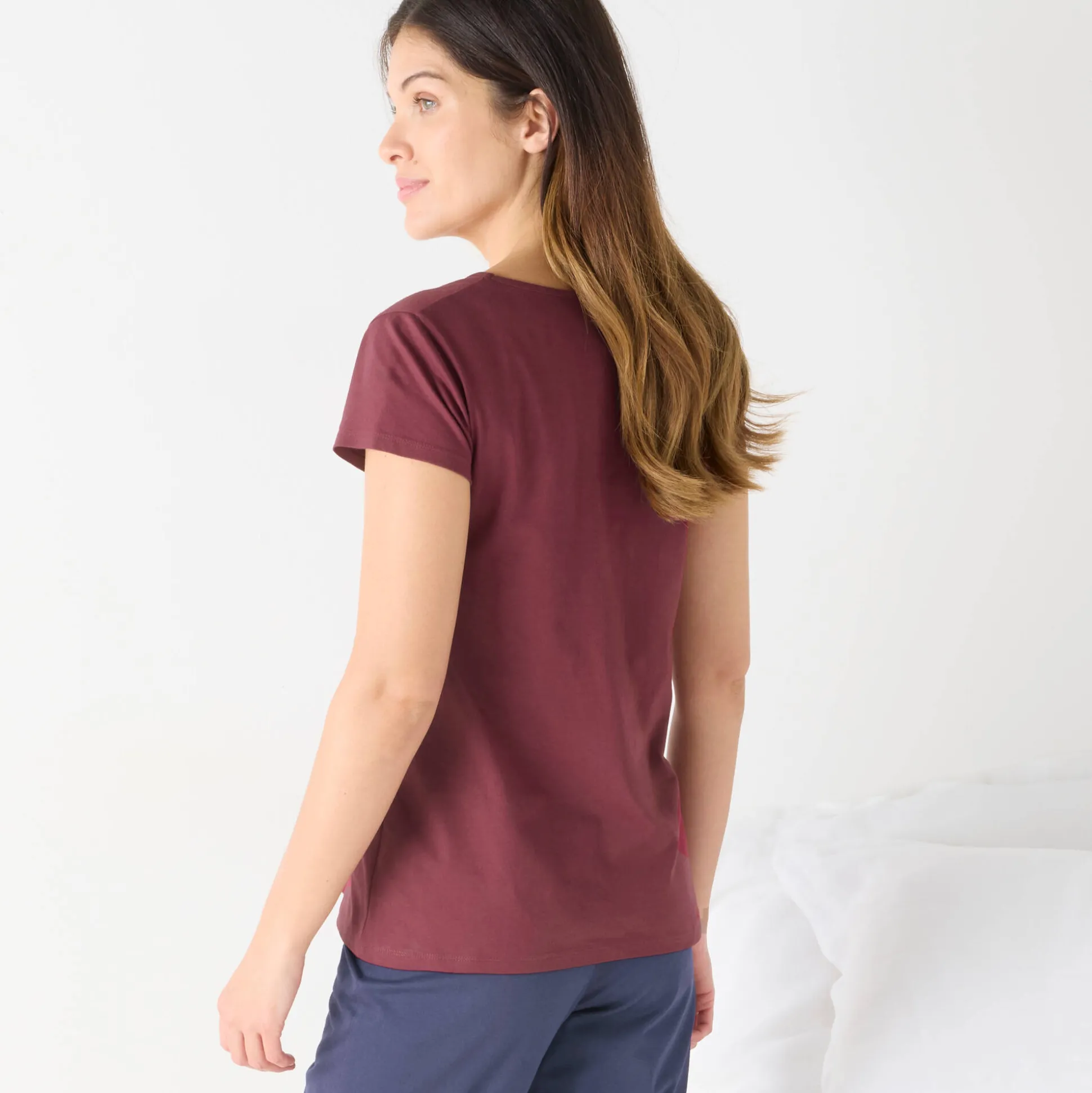 T-shirt met korte mouwen in effen katoen geplaatste "Beautiful" print