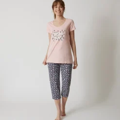 T-shirt met korte mouwen in effen katoen geplaatste "Beautiful" print