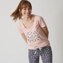 T-shirt met korte mouwen in effen katoen geplaatste