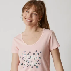 T-shirt met korte mouwen in effen katoen geplaatste