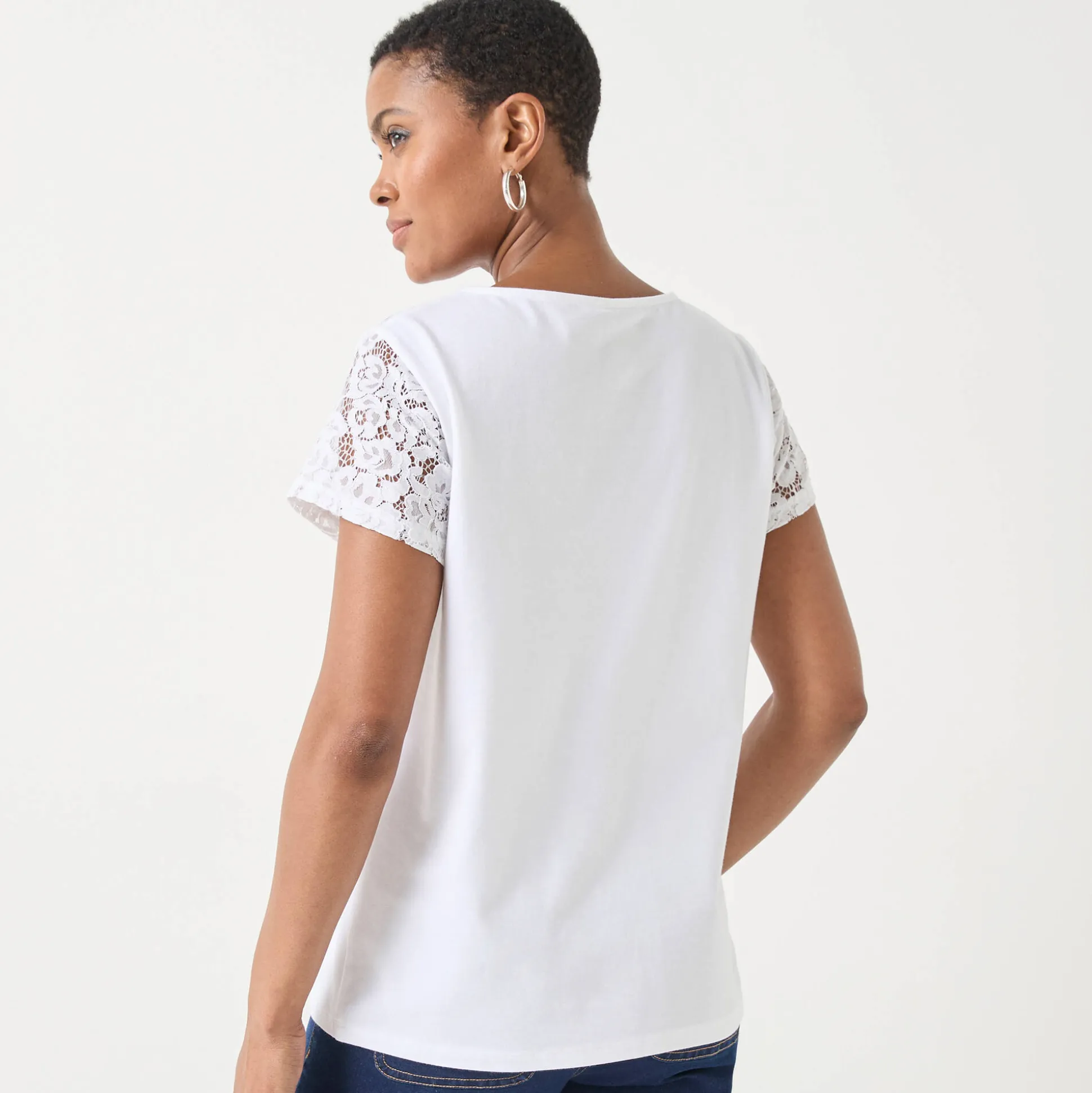 T-shirt met korte mouwen in kant