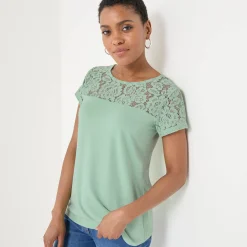 T-shirt met korte mouwen in kant