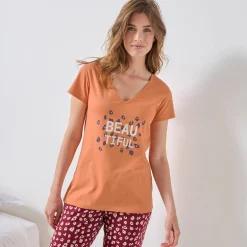 T-shirt met korte mouwen in effen katoen geplaatste