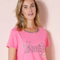 T-shirt met korte mouwen in effen katoen met geplaatste