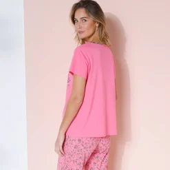 T-shirt met korte mouwen in effen katoen met geplaatste