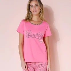 T-shirt met korte mouwen in effen katoen met geplaatste
