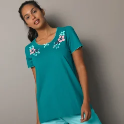 T-shirt met landelijke print aan de hals - korte mouwen