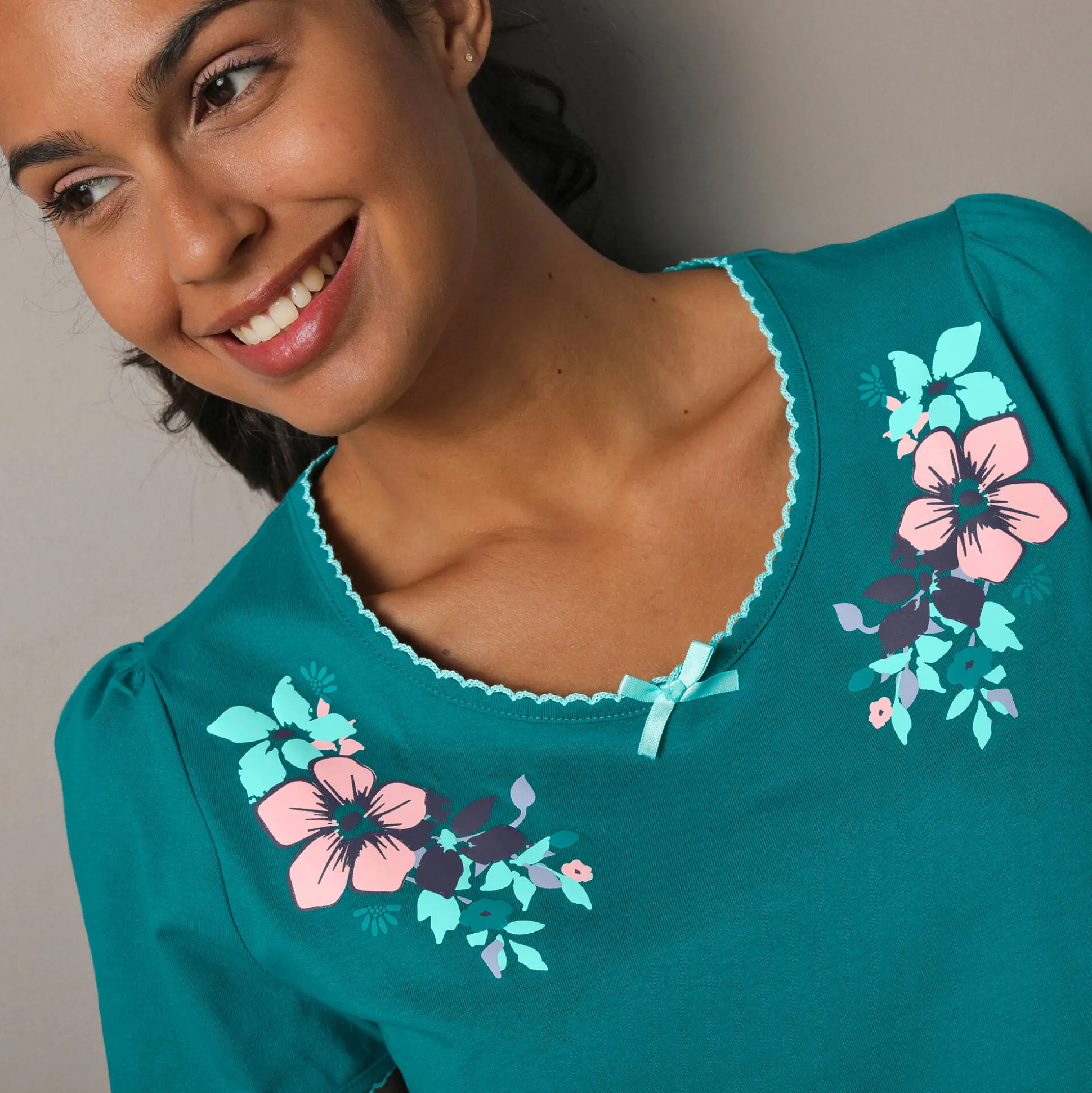 T-shirt met landelijke print aan de hals - korte mouwen