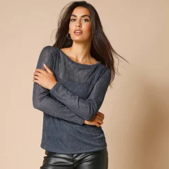 T-shirt met lange mouwen, fantasie nettricot