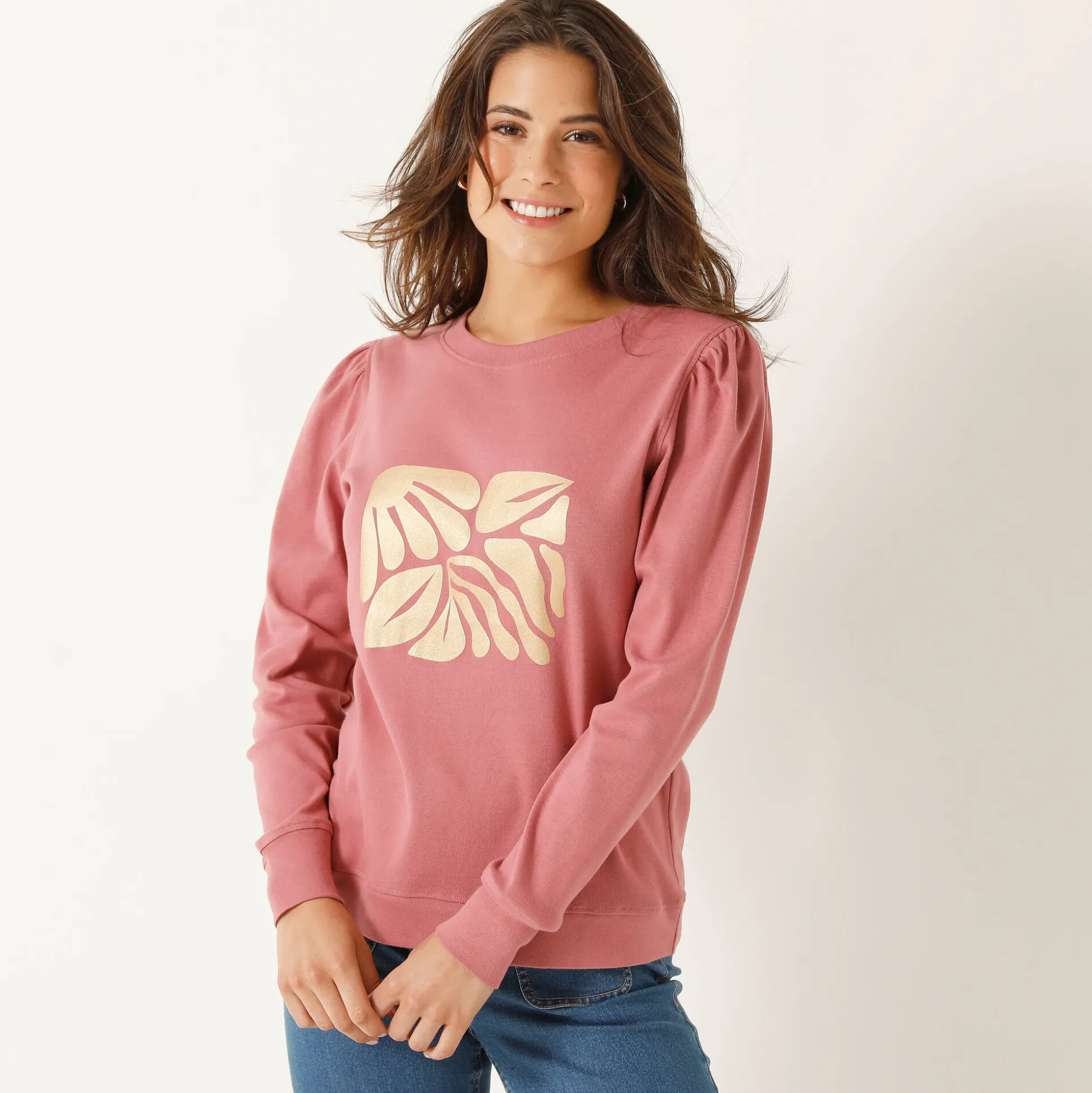 T-shirt met lange mouwen, glanzende print