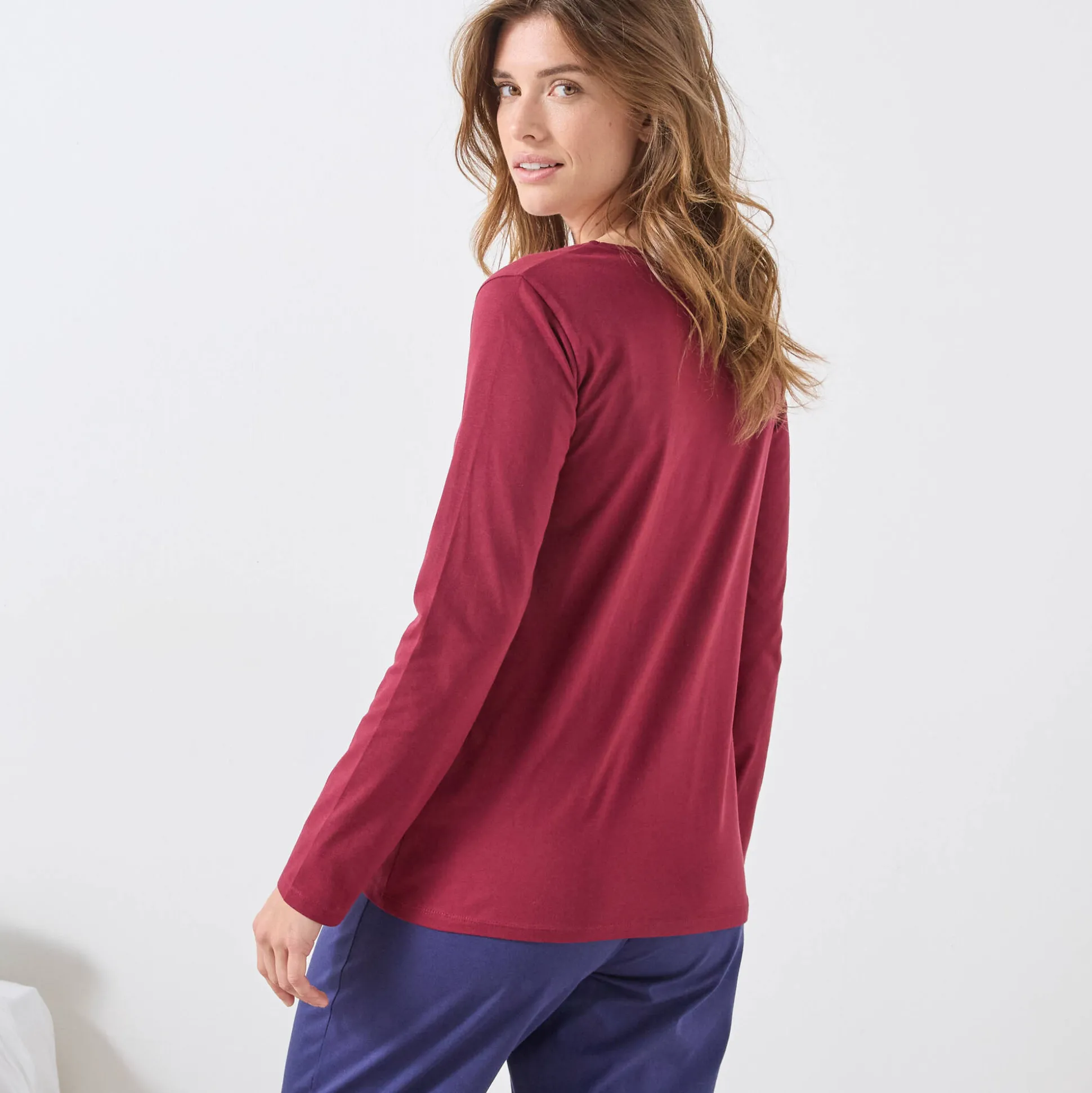 T-shirt met lange mouwen in effen katoen geplaatste "Beautiful" print