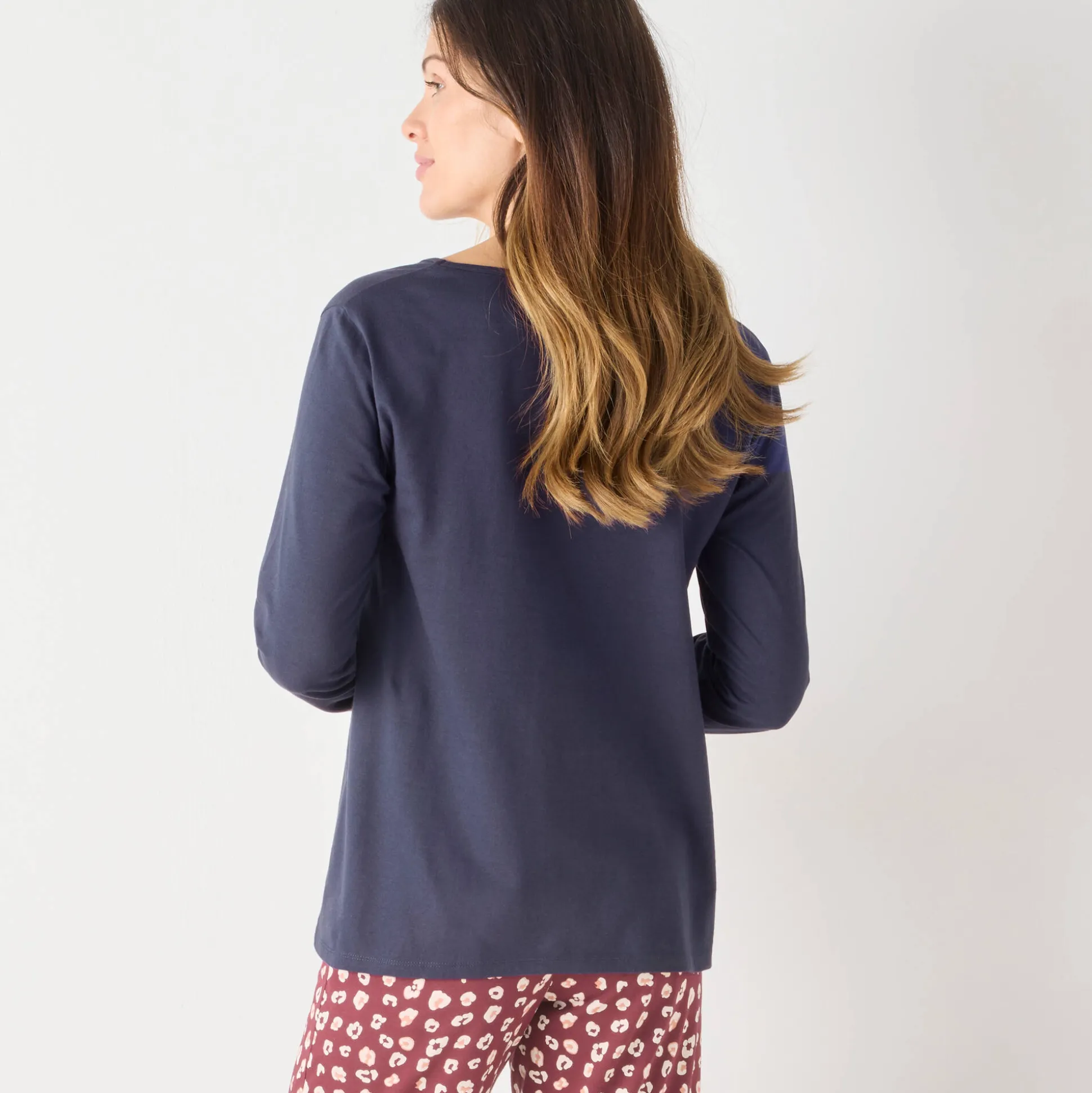 T-shirt met lange mouwen in effen katoen geplaatste "Beautiful" print