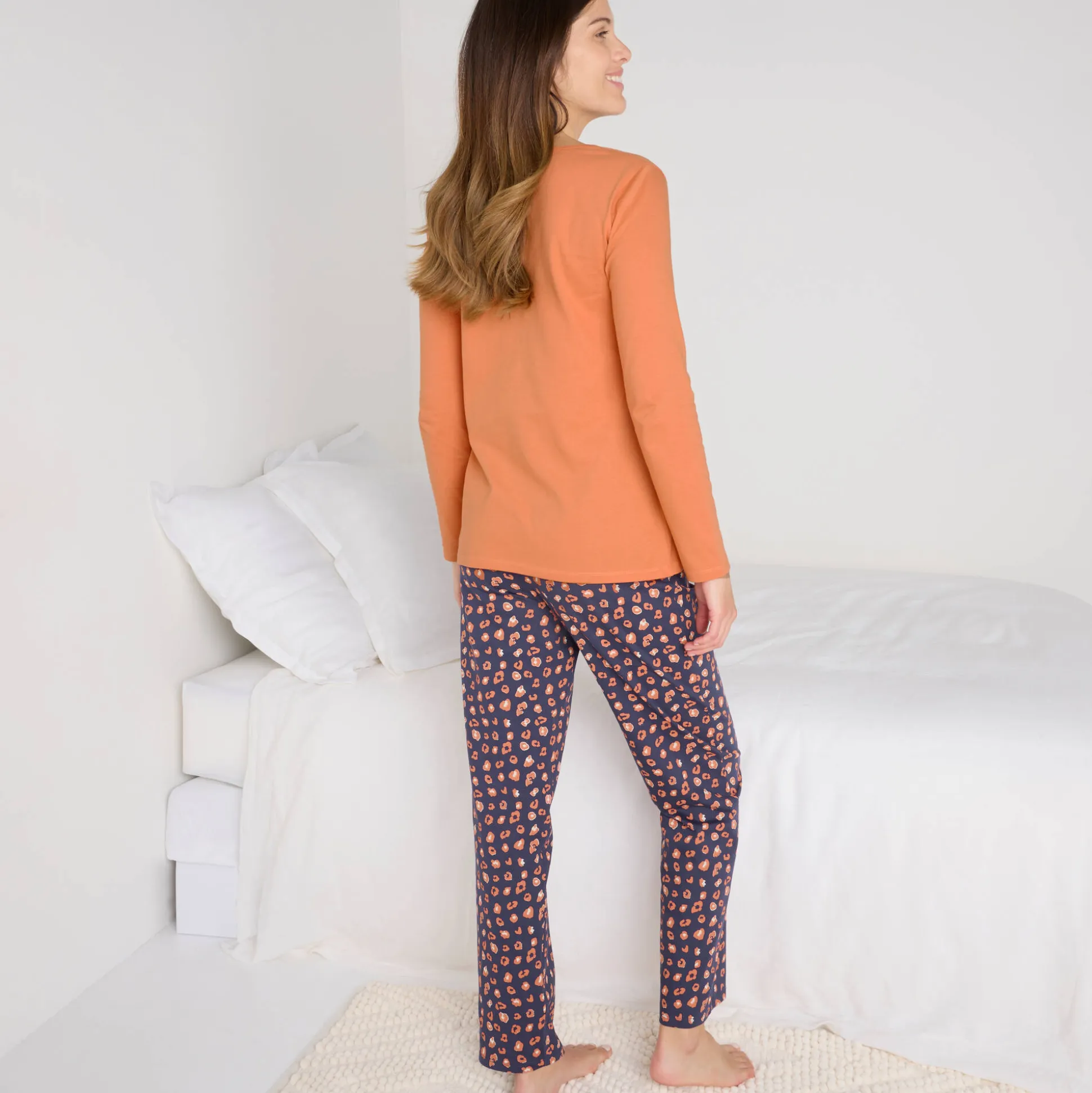 T-shirt met lange mouwen in effen katoen geplaatste "Beautiful" print