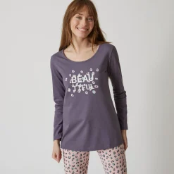 T-shirt met lange mouwen in effen katoen geplaatste