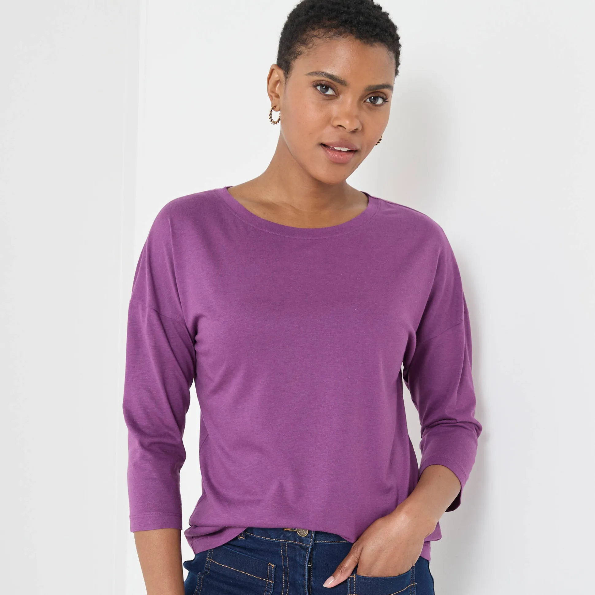 T-shirt met loose volume en 3/4-mouwen