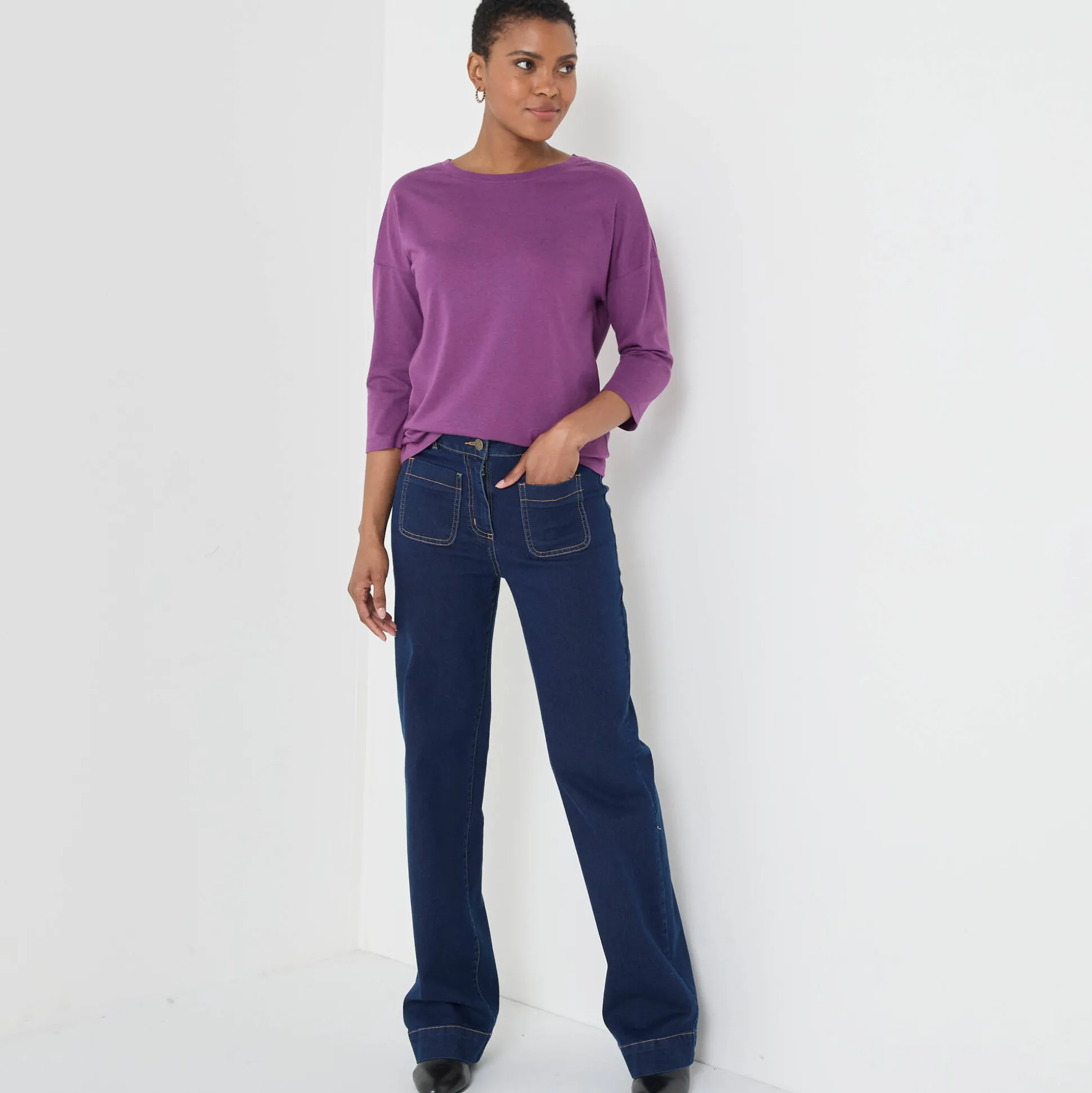 T-shirt met loose volume en 3/4-mouwen