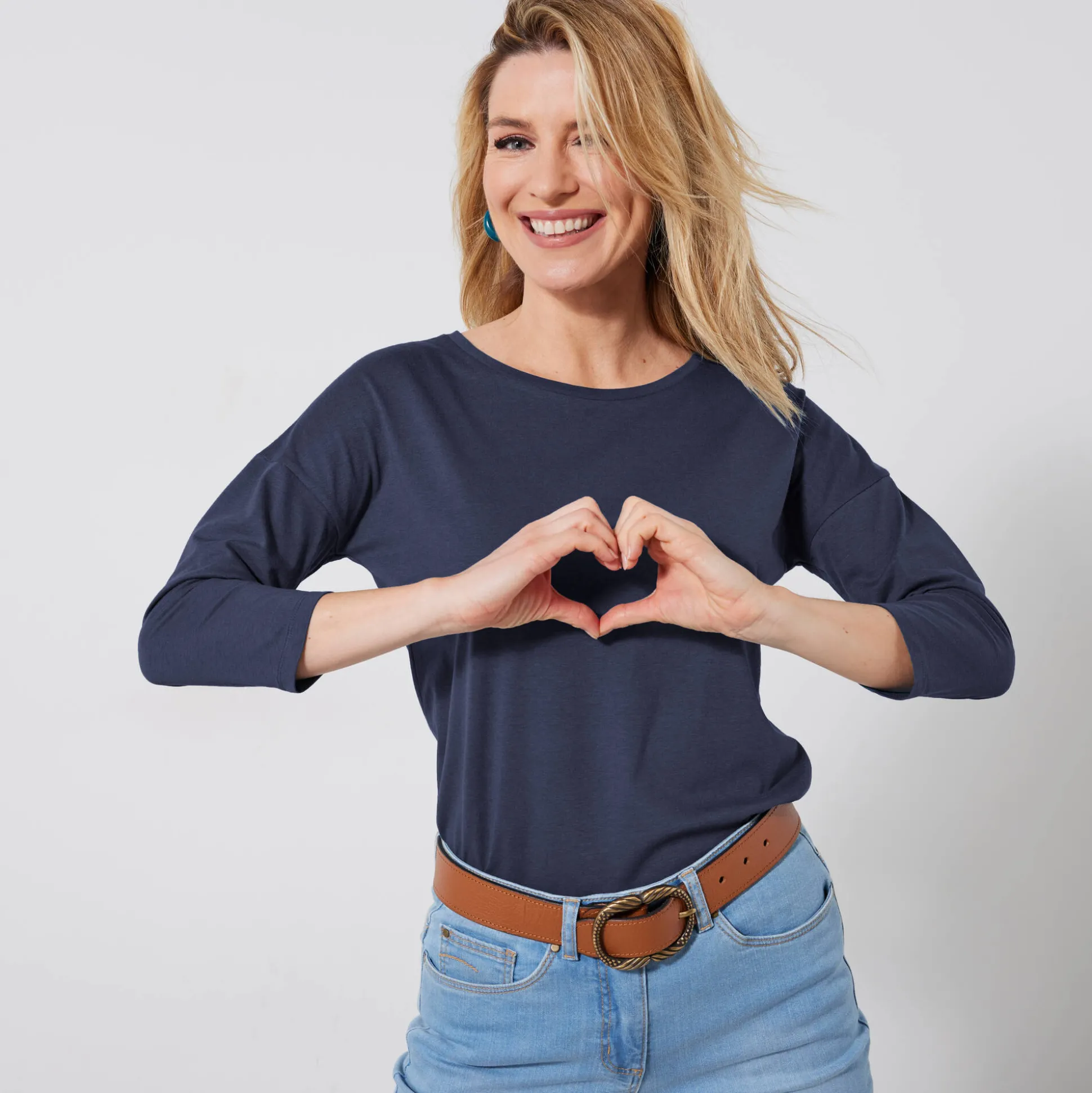 T-shirt met loose volume en 3/4-mouwen