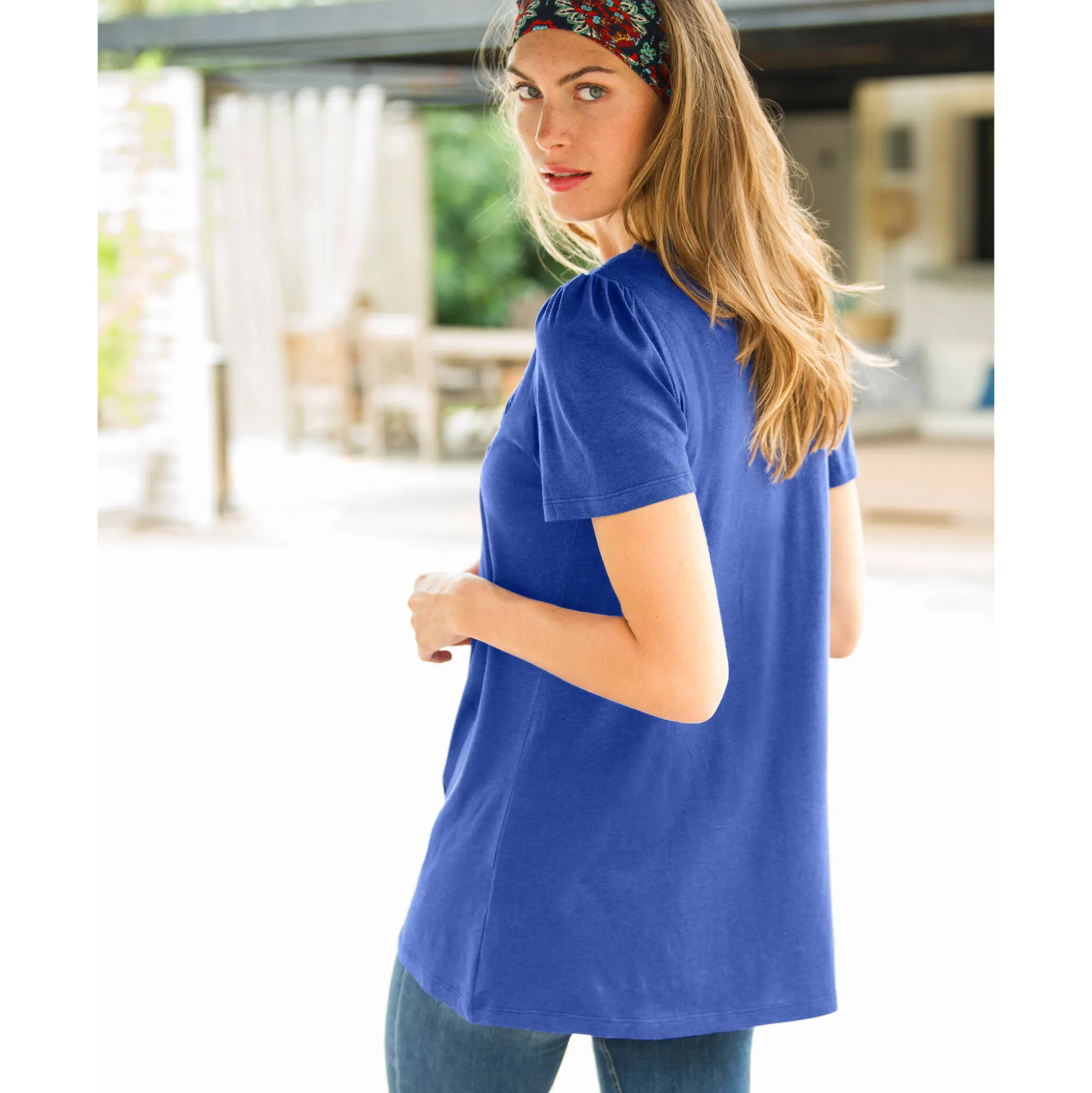 T-shirt met macramé en korte mouwen