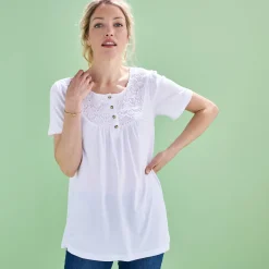 T-shirt met macramé en korte mouwen