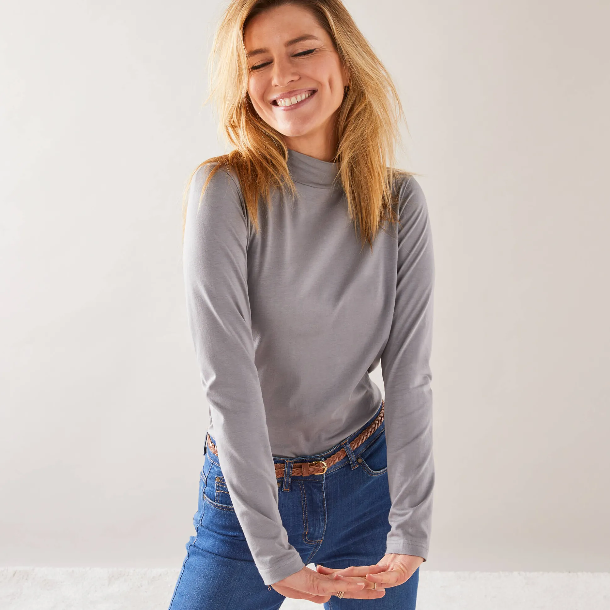 T-shirt met opstaande hals en lange mouwen