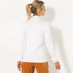 T-shirt met opstaande hals, smokwerk aan de mouwen