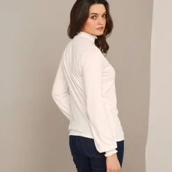 T-shirt met opstaande hals, smokwerk aan de mouwen